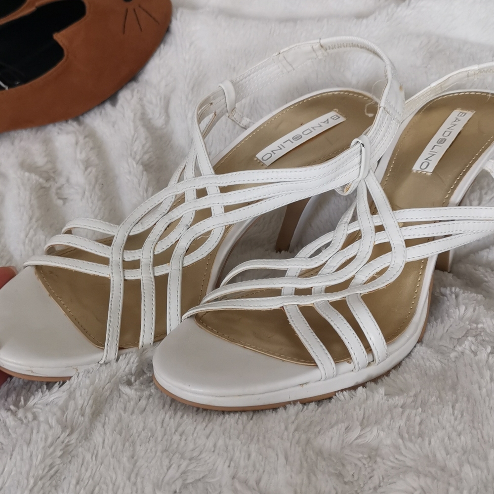 Bandolino White Strappy Heels Size 7.5